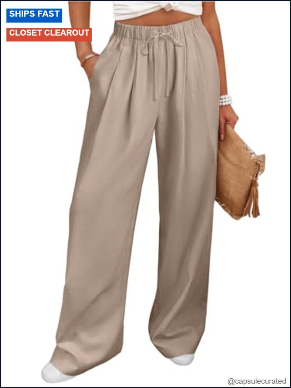Women Wide Leg Linen Palazzo Pants Casual Elastic Waist Drawstring Flowy Loose